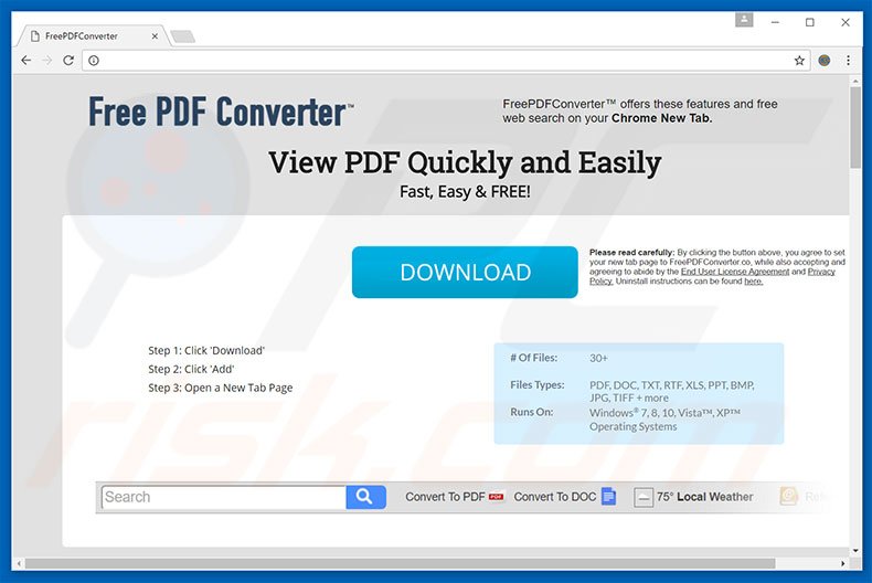 Website used to promote FreePDFConverter browser hijacker