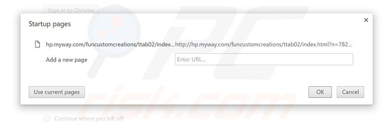 Removing hp.myway.com from Google Chrome homepage