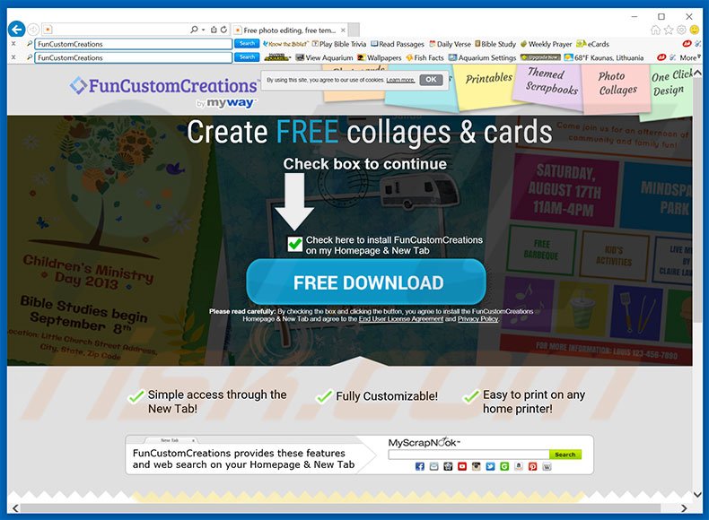 Website used to promote FunCustomCreations browser hijacker