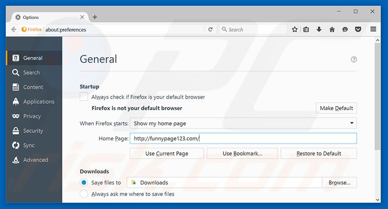 Removing funnypage123.com from Mozilla Firefox homepage