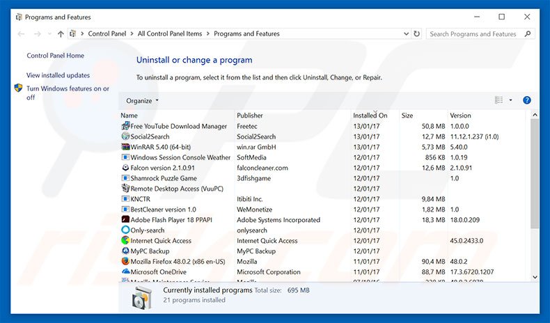 funnypage123.com browser hijacker uninstall via Control Panel