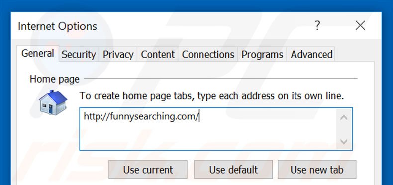 Removing funnysearching.com from Internet Explorer homepage