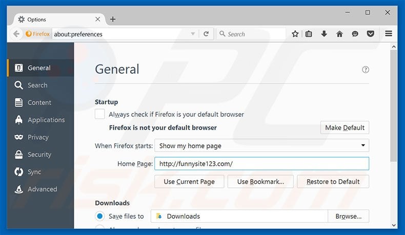 Removing funnysite123.com from Mozilla Firefox homepage