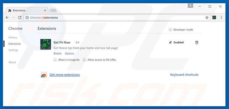 Removing search.getfitnow.co related Google Chrome extensions