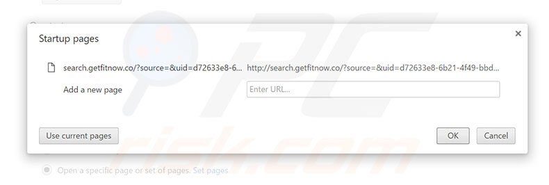 Removing search.getfitnow.co from Google Chrome homepage
