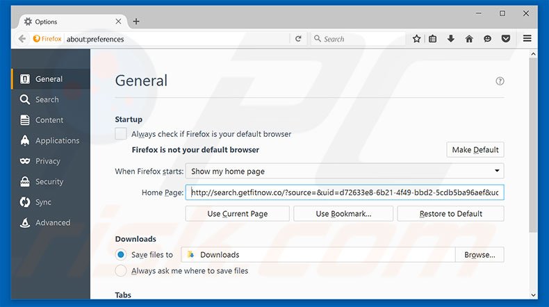 Removing search.getfitnow.co from Mozilla Firefox homepage