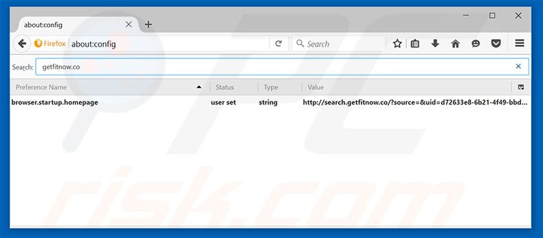 Removing search.getfitnow.co from Mozilla Firefox default search engine