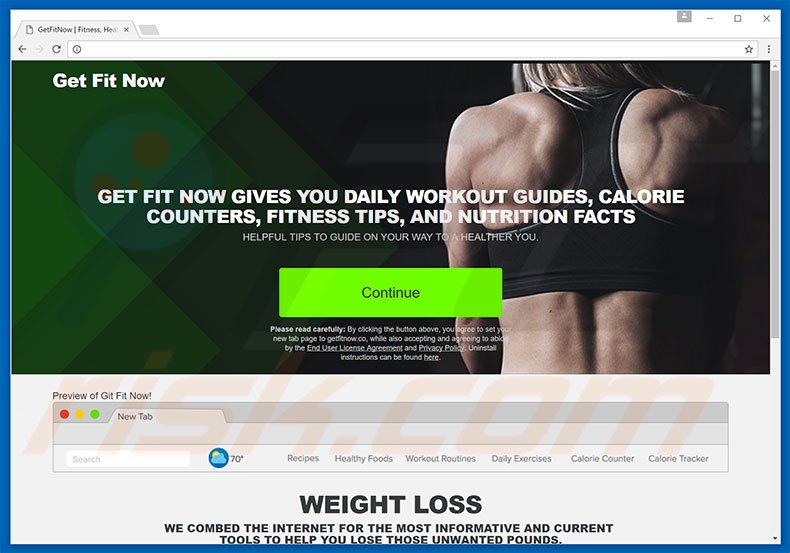 Website used to promote Get Fit Now browser hijacker
