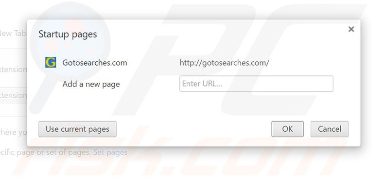 Removing gotosearches.com from Google Chrome homepage