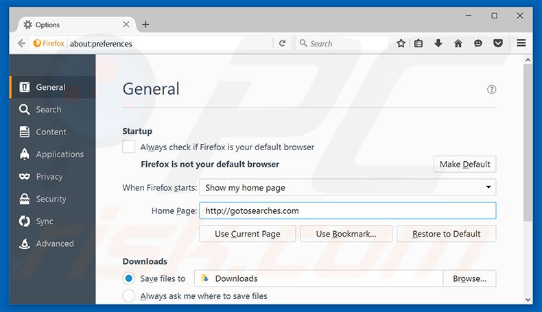 Removing gotosearches.com from Mozilla Firefox homepage