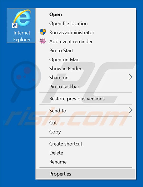 Removing gotosearches.com from Internet Explorer shortcut target step 1