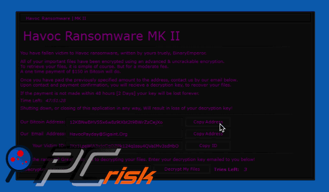 Havoc MK II ransom-demanding message GIF