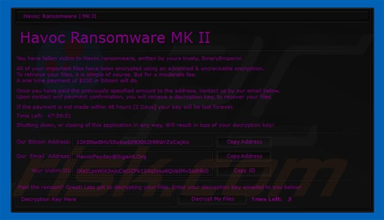 Havoc MK II decrypt instructions