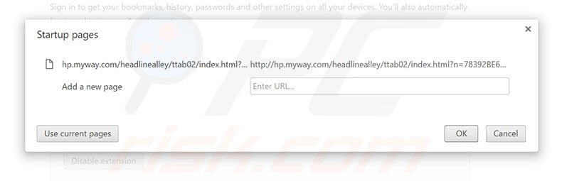 Removing hp.myway.com from Google Chrome homepage