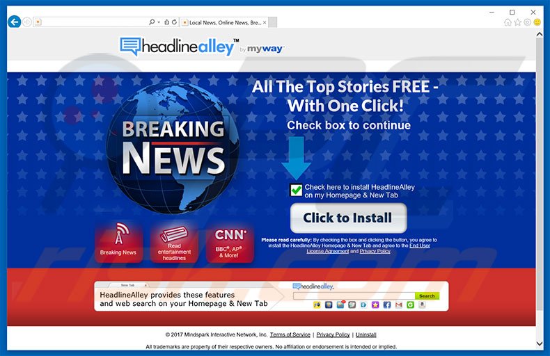 Website used to promote HeadlineAlley browser hijacker