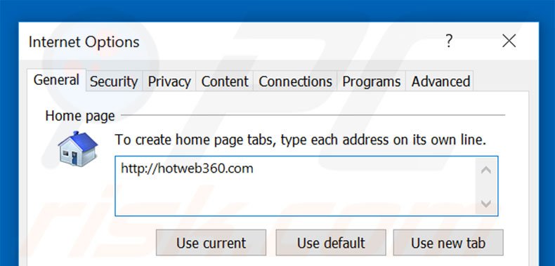 Removing hotweb360.com from Internet Explorer homepage