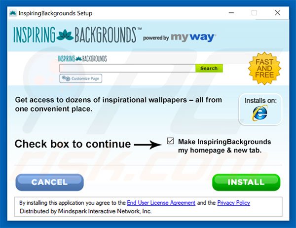 Official InspiringBackgrounds browser hijacker installation setup