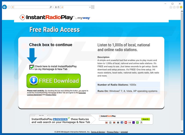 Website used to promote InstantRadioPlay browser hijacker