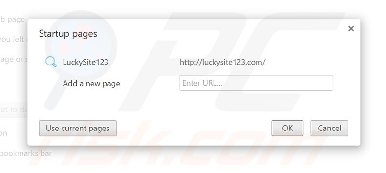 Removing luckysite123.com from Google Chrome homepage