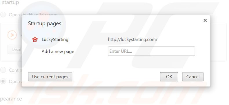 Removing luckystarting.com from Google Chrome homepage