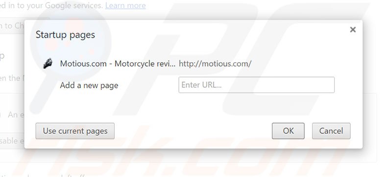 Removing motious.com from Google Chrome homepage