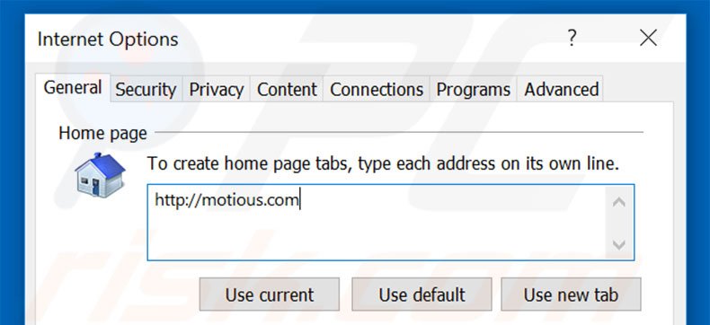 Removing motious.com from Internet Explorer homepage