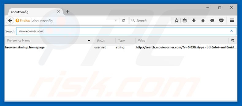 Removing search.moviecorner.com from Mozilla Firefox default search engine