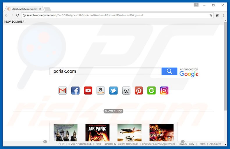 search.moviecorner.com browser hijacker