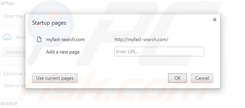 Removing myfast-search.com from Google Chrome homepage