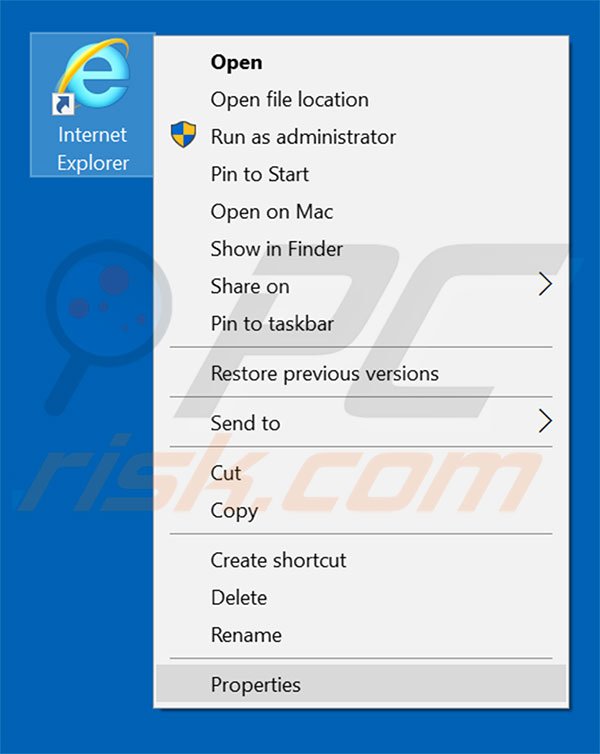 Removing myfast-search.com from Internet Explorer shortcut target step 1
