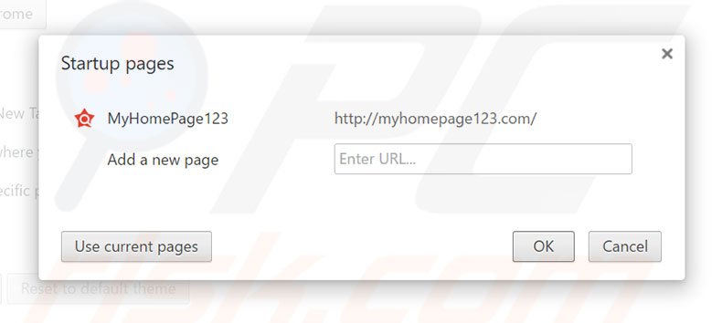 Removing myhomepage123.com from Google Chrome homepage