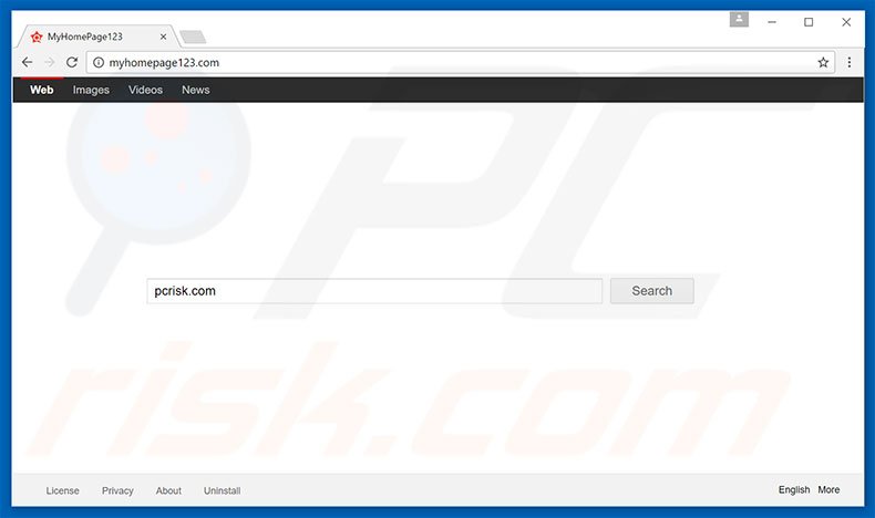 myhomepage123.com browser hijacker