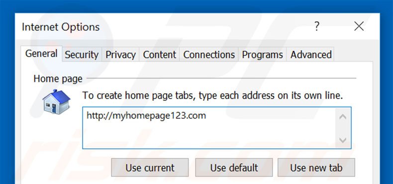 Removing myhomepage123.com from Internet Explorer homepage