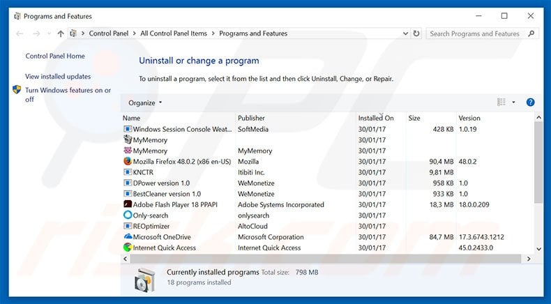 myhomepage123.com browser hijacker uninstall via Control Panel