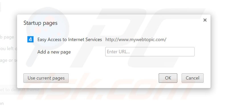 Removing mywebtopic.com from Google Chrome homepage