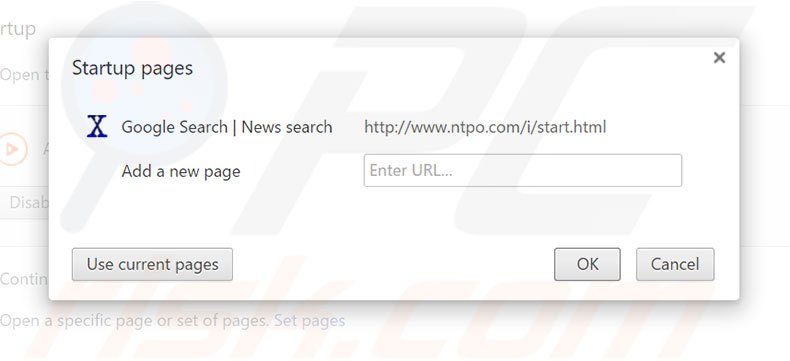 Removing ntpo.com from Google Chrome homepage