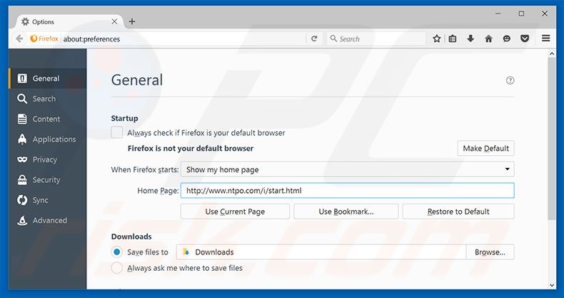 Removing ntpo.com from Mozilla Firefox homepage