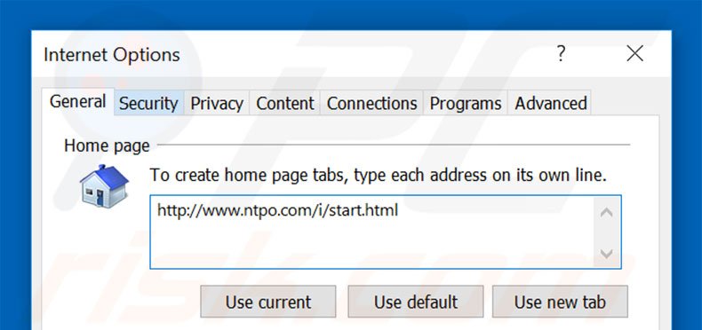 Removing ntpo.com from Internet Explorer homepage