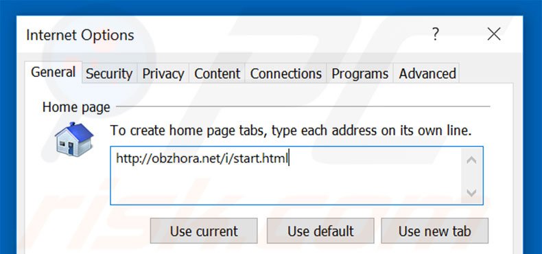 Removing obzhora.net from Internet Explorer homepage