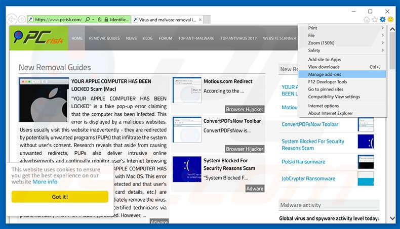 Removing onclkds.com ads from Internet Explorer step 1