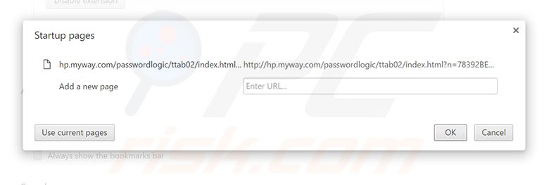 Removing hp.myway.com from Google Chrome homepage