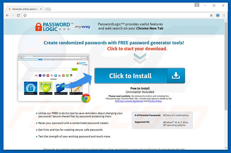 Website used to promote PasswordLogic browser hijacker