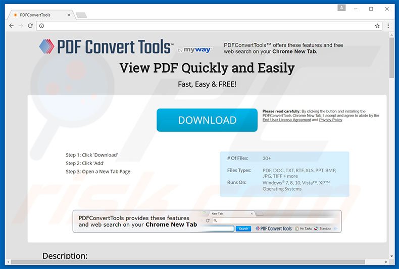Website used to promote PDFConvertTools browser hijacker