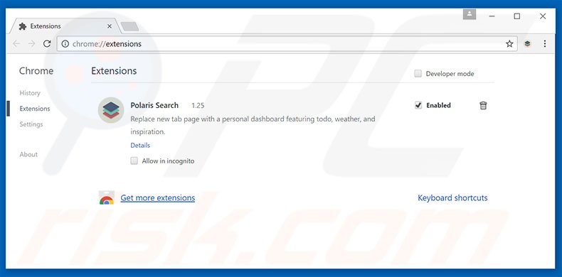 Removing search.polarisearch.com related Google Chrome extensions