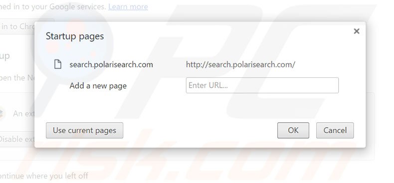 Removing search.polarisearch.com from Google Chrome homepage