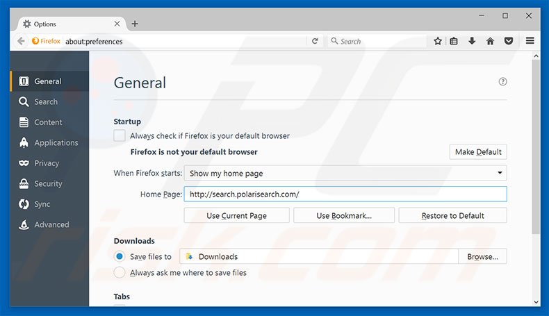Removing search.polarisearch.com from Mozilla Firefox homepage