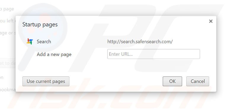 Removing search.safensearch.com from Google Chrome homepage