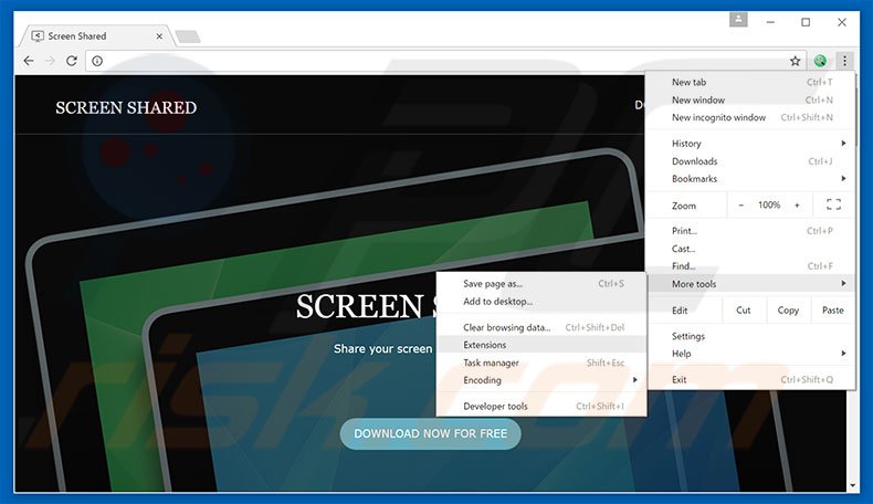 Removing ScreenShared  ads from Google Chrome step 1