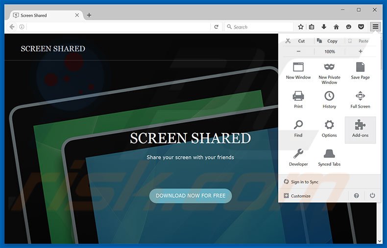 Removing ScreenShared ads from Mozilla Firefox step 1