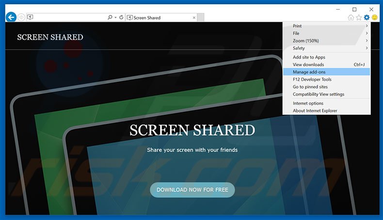 Removing ScreenShared ads from Internet Explorer step 1